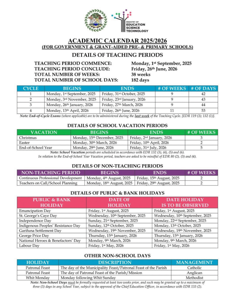 Stella Maris School calendar page 1