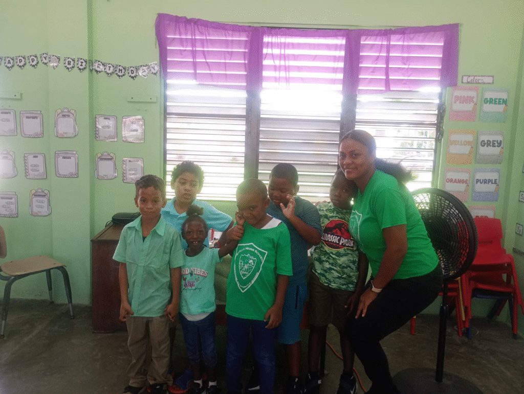 Group shot on campus in green